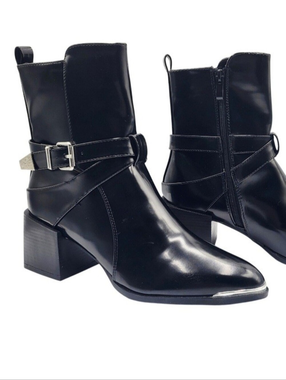 RAID Women's Size 7 Poppy Black Faux Patent Leather Boots Western Pointed Toe